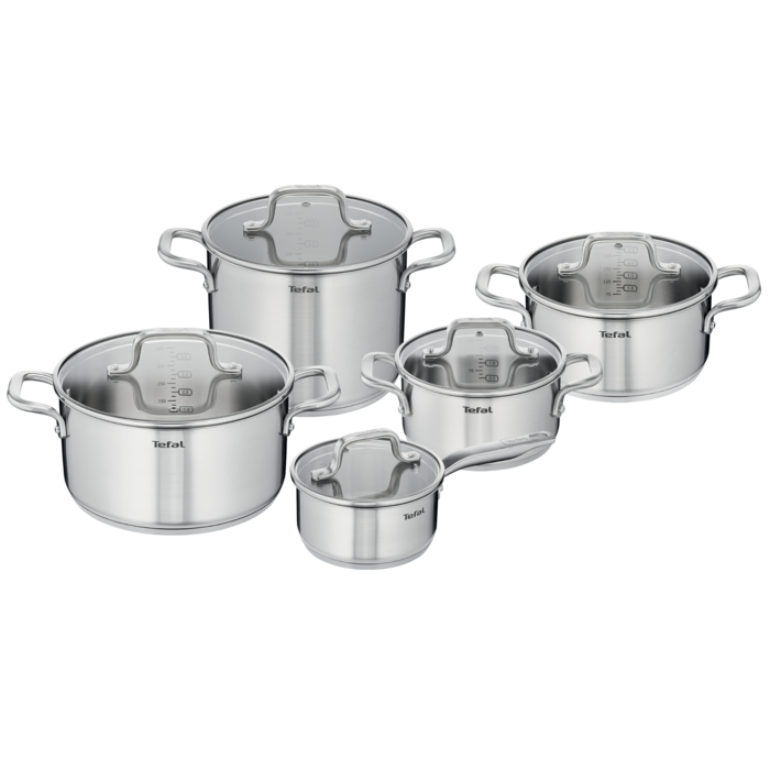 Tefal Set Virtuoso de 10 piezas: Cacerola de 16 cm, Ollas de 18/20/24 cm, Olla para pasta de 22 cm.