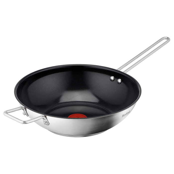 Tefal Nordica, Wok de 28 cm, Acero Inoxidable, Revestimiento Cerámico Antiadherente, Cuerpo de aluminio
