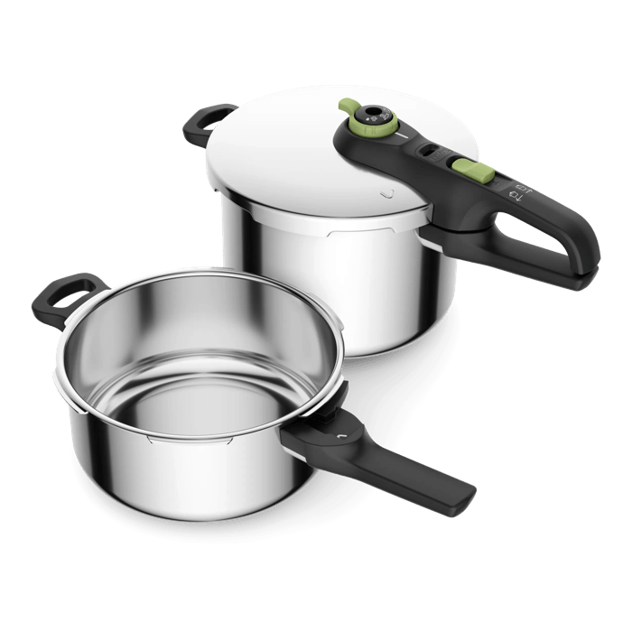 Tefal Secure Trendy, Set de ollas a presión, 6 L y 4 L, Cocción rápida, Diseño atractivo, 2 programas, Inducción