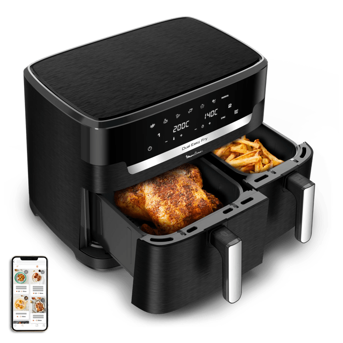 Moulinex XXL Dual Easy Fry, Freidora de Aire Doble Cesta, Capacidad Familiar XXL, Cocción Sincronizada, 11 L de Capacidad, Negro