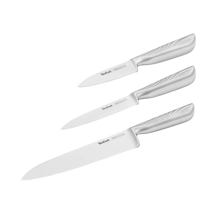 Tefal Precision, Set de 3 cuchillos, Chef 20 cm, Multiusos 12 cm, Pelador 9 cm, Afilado excepcional