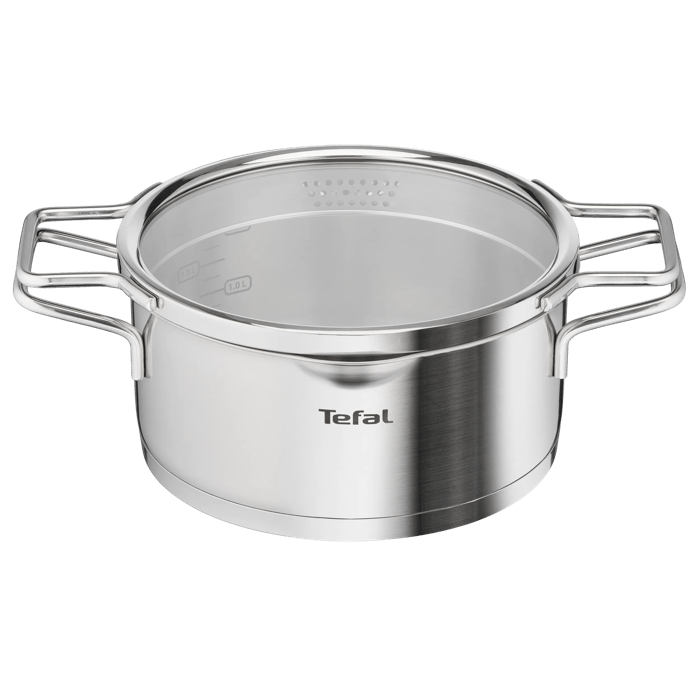 Tefal Nordica, Cacerola 20 cm, Acero inoxidable premium, Tapa Colador, Sostenibilidad, Inducción