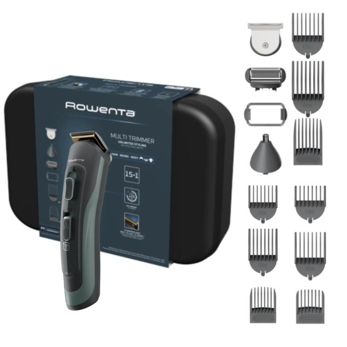 Rowenta Selectium 15 en 1, Multiaccesorios para hombre, Cuchillas autoafilables, Alta precisión, A prueba de agua, 120 minutos de Autonomía