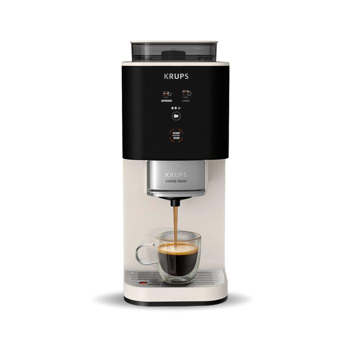 Moulinex Coffee Crush, Cafetera Automática Compacta, Café en Grano y Molido, 15 Bares, 2 recetas, Pantalla táctil